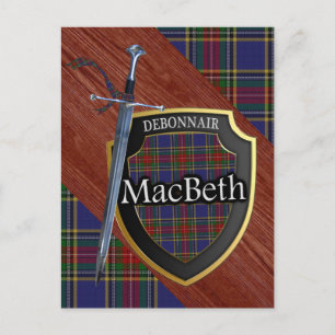 Klan MacBeth Tartan Sword & Shield Vykort
