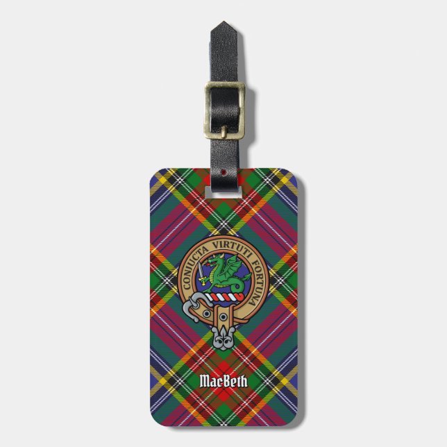 Klan MacBeth-Vapensköld över Tartan Bagagebricka (Vertikal Framsida)
