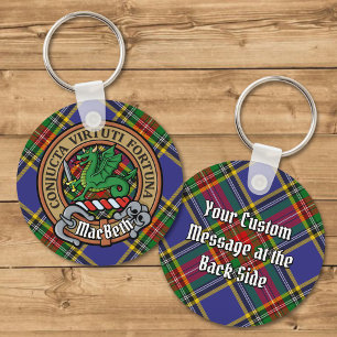Klan MacBeth-Vapensköld över Tartan Keychain Nyckelring