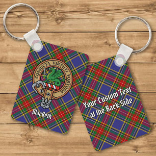 Klan MacBeth-Vapensköld över Tartan Keychain Nyckelring