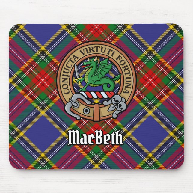 Klan MacBeth-Vapensköld över Tartan Musmatta (Framsidan)