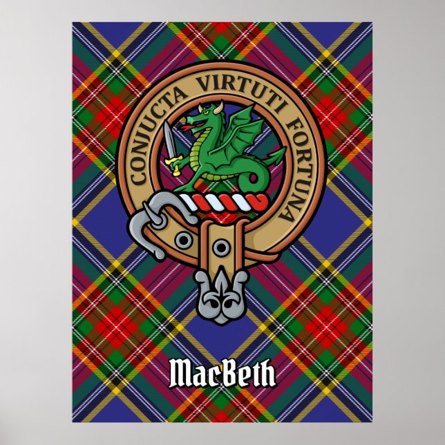 Klan MacBeth-Vapensköld över Tartan Poster (Framsidan)