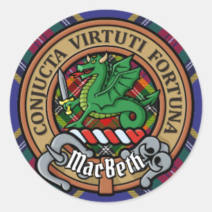 Klan MacBeth-Vapensköld över Tartan Runt Klistermärke