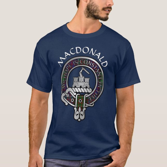 Klan MacDonald of Clanranald Vapensköld & Tartan T Shirt (Framsida)