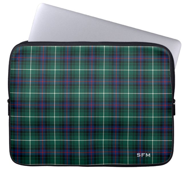 Klan MacDonald Tartan Blue & Grönt Play Monogram Laptop Sleeve (Framsidan)