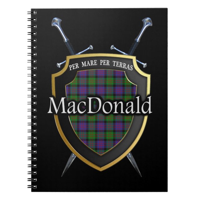 Klan MacDonald Tartan Shield & Swords Anteckningsbok (Framsidan)