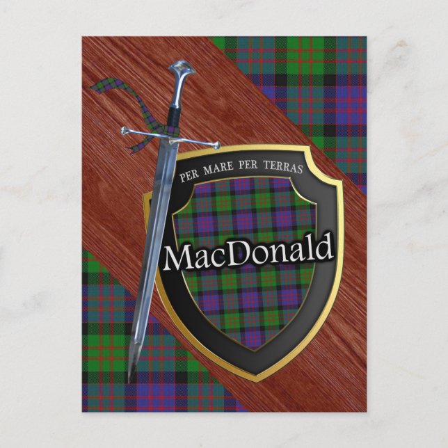 Klan MacDonald Tartan Sword & Shield Vykort (Framsida)