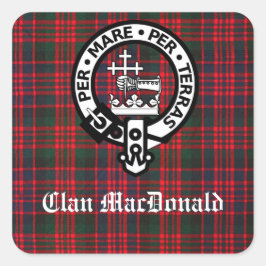 Klan MacDonald Vapensköld & Modern Tartan Fyrkantigt Klistermärke