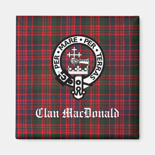 Klan MacDonald Vapensköld & Modern Tartan Magnet (Framsidan)