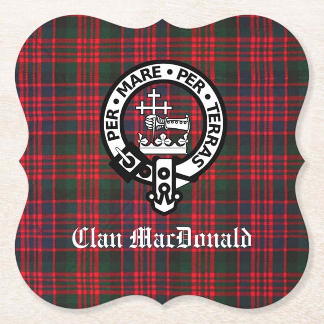 Klan MacDonald Vapensköld & Modern Tartan Underlägg Papper (Framsida)