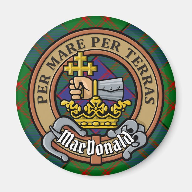 Klan MacDonald Vapensköld över Tartan Magnet (Framsidan)