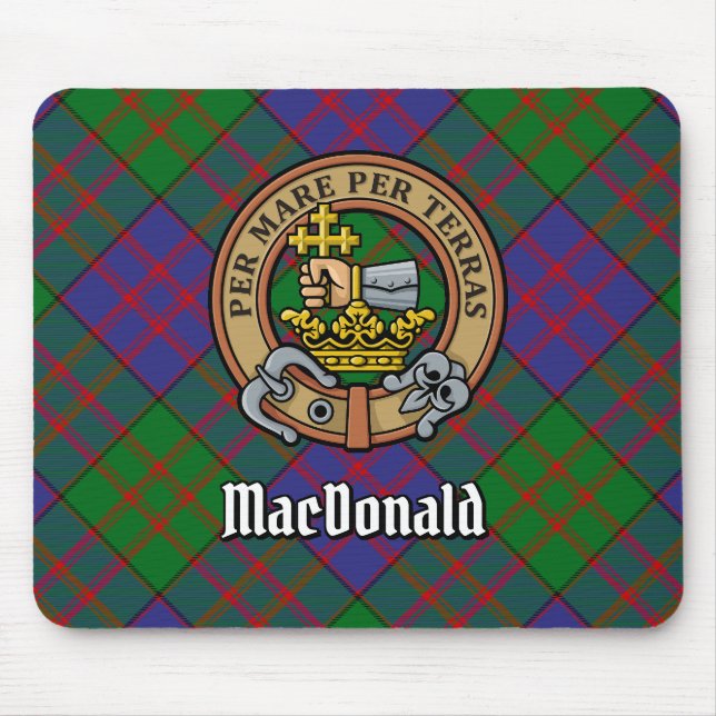 Klan MacDonald Vapensköld över Tartan Musmatta (Framsidan)