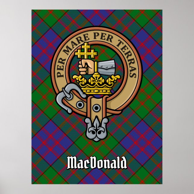Klan MacDonald Vapensköld över Tartan Poster (Framsidan)