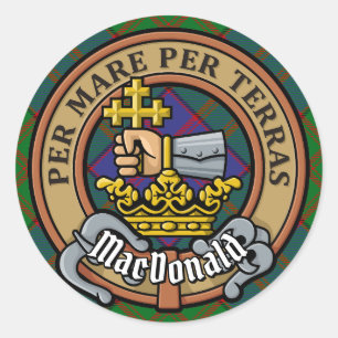 Klan MacDonald Vapensköld över Tartan Runt Klistermärke
