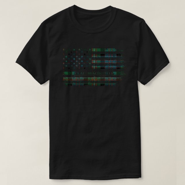 Klan MacDonell av Glängarry Scottish tartan US fla T Shirt (Design framsida)