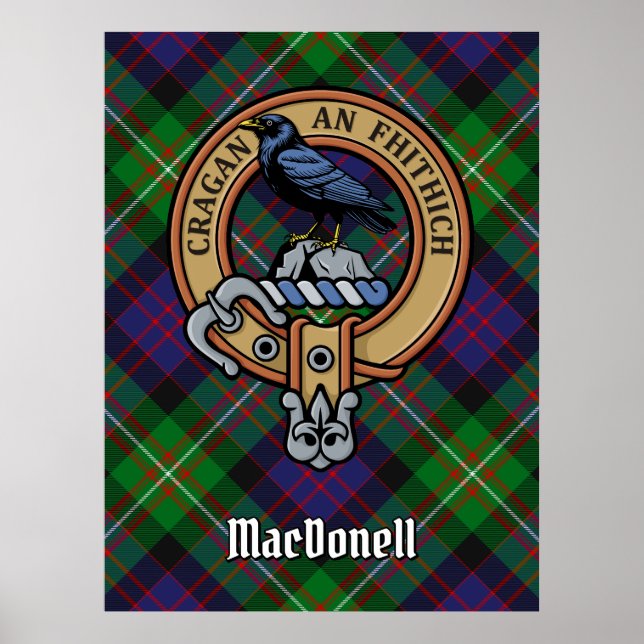 Klan MacDonell av Glengarry vapen över tartan Poster (Framsidan)