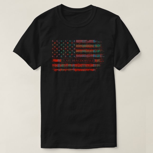 Klan MacDonell av Keppoch Scottish tartan US flagg T Shirt (Design framsida)