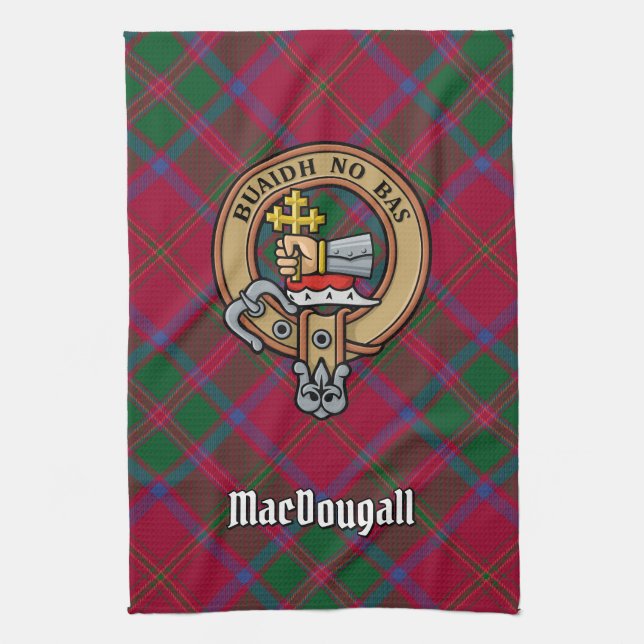 Klan MacDougall-Vapensköld över Tartan Kökshandduk (Vertikal)