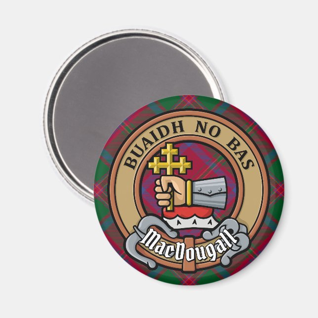 Klan MacDougall-Vapensköld över Tartan Magnet (Front/Back)