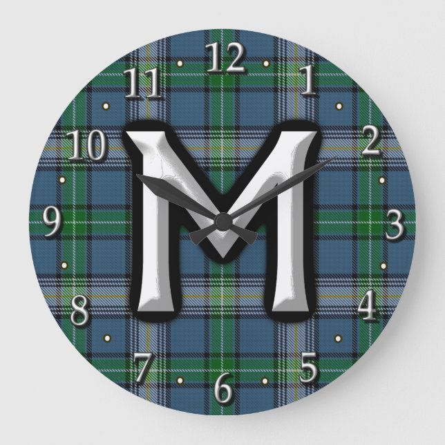 Klan MacDowall McDowell Brev M Monogram Tartan Stor Klocka (Framsida)