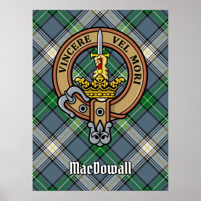 Klan MacDowall Vapensköld över Tartan Poster (Framsidan)