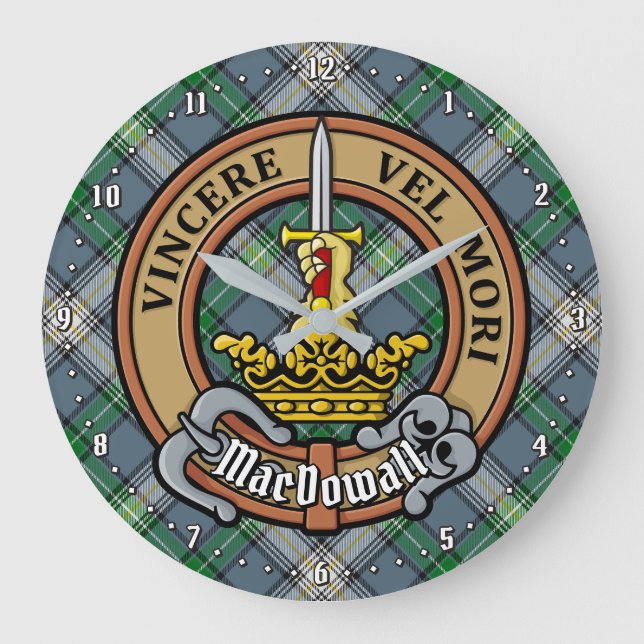 Klan MacDowall Vapensköld över Tartan Stor Klocka (Framsida)