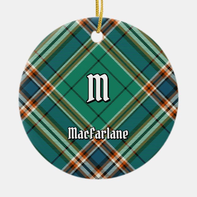 Klan MacFarlane Ancient Hunting Tartan Julgransprydnad Keramik (Framsidan)