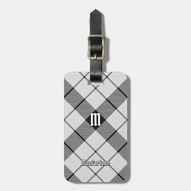 Klan MacFarlane Black och White Tartan Bagagebricka (Vertikal Framsida)