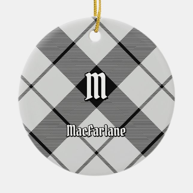 Klan MacFarlane Black och White Tartan Julgransprydnad Keramik (Framsidan)