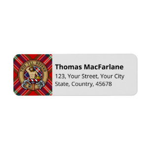 Klan MacFarlane Red Tartan Returadress Etikett
