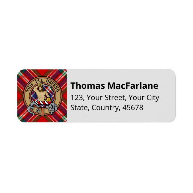Klan MacFarlane Red Tartan Returadress Etikett (Framsidan)