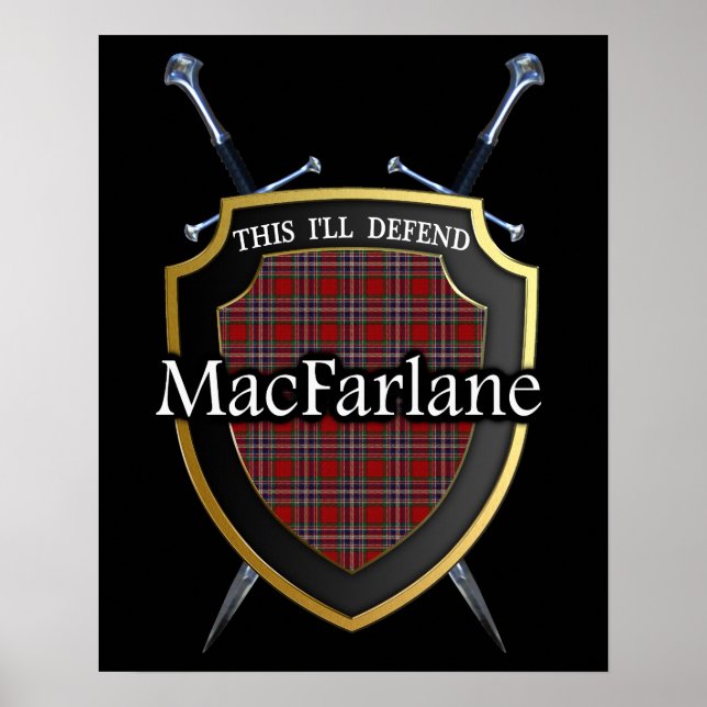 Klan MacFarlane Tartan Scottish Shield & Swords Poster (Framsidan)