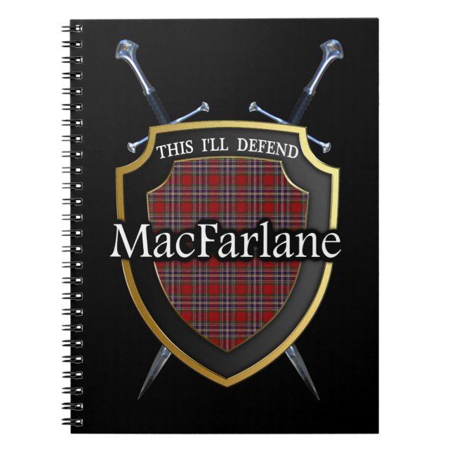 Klan MacFarlane Tartan Shield & Swords Anteckningsbok Med Spiral (Framsidan)