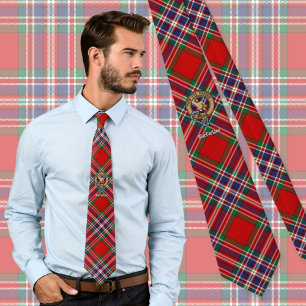 Klan MacFarlane vapen över röd tartan Slips
