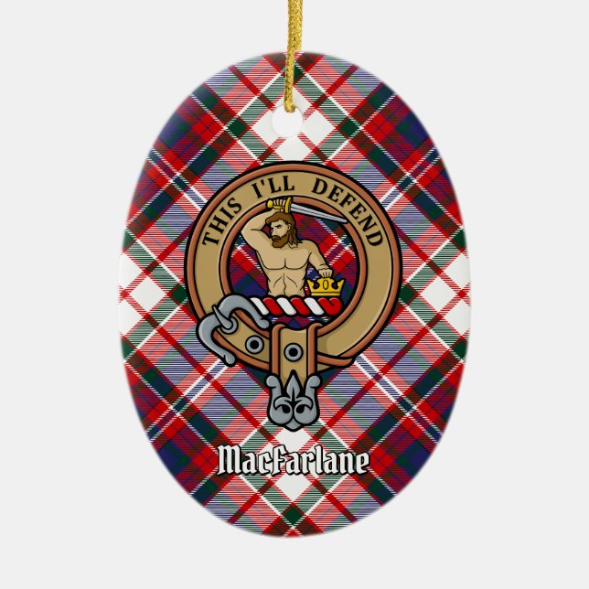 Klan MacFarlane-Vapensköld över Dress Tartan Julgransprydnad Keramik (Framsidan)