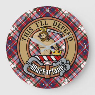Klan MacFarlane-Vapensköld över Dress Tartan Stor Klocka