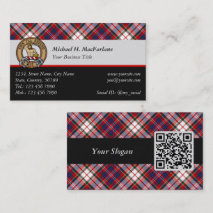Klan MacFarlane-Vapensköld över Dress Tartan Visitkort