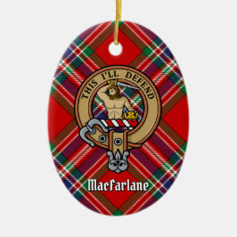 Klan MacFarlane Vapensköld över Red Tartan Julgransprydnad Keramik