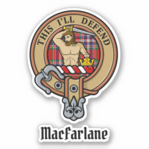 Klan MacFarlane Vapensköld över Red Tartan Klistermärken