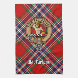Klan MacFarlane Vapensköld över Red Tartan Kökshandduk