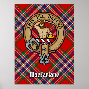 Klan MacFarlane Vapensköld över Red Tartan Poster