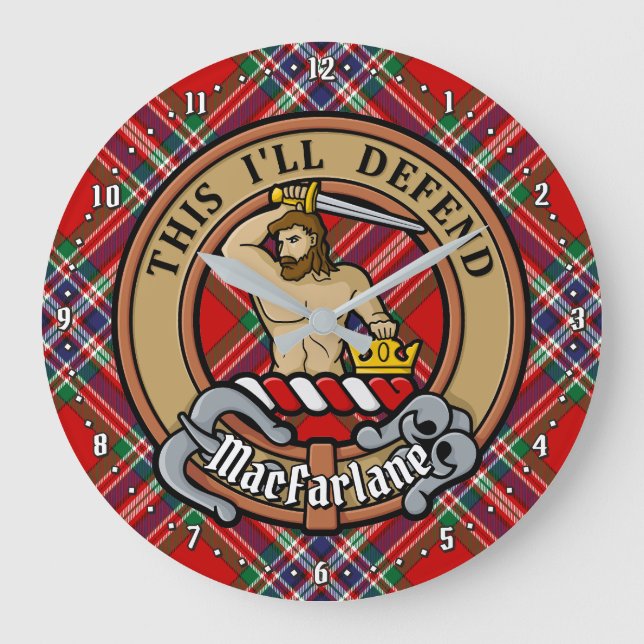 Klan MacFarlane Vapensköld över Red Tartan Stor Klocka (Framsida)
