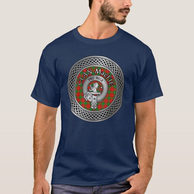 Klan MacFie Vapensköld & Tartan Knot T Shirt (Framsida)