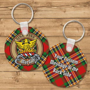 Klan MacGill-Vapensköld över Tartan Keychain Nyckelring