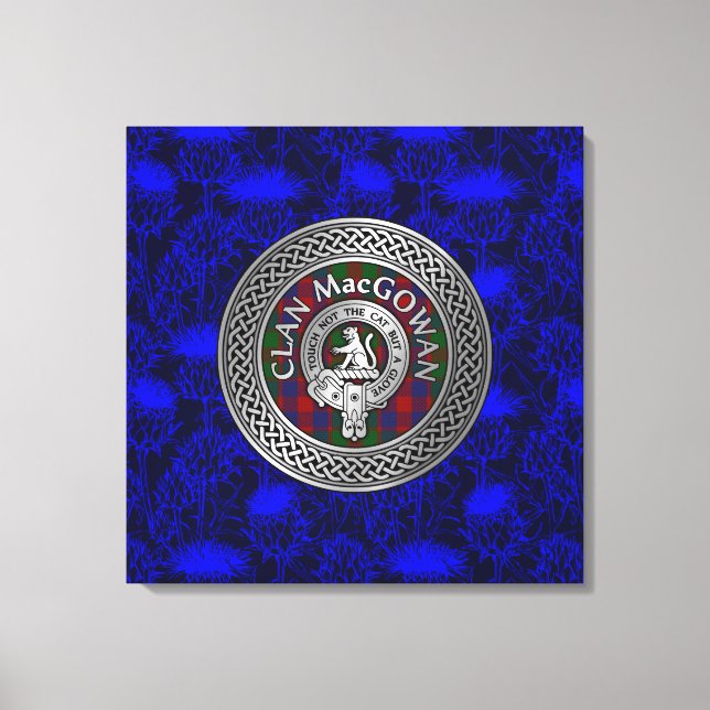 Klan MacGowan Vapensköld & Tartan Knot on Thistle Canvastryck (Framsida)