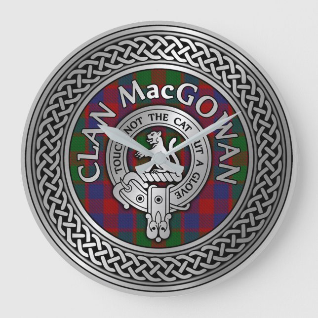 Klan MacGowan Vapensköld & Tartan Knot Stor Klocka (Framsida)