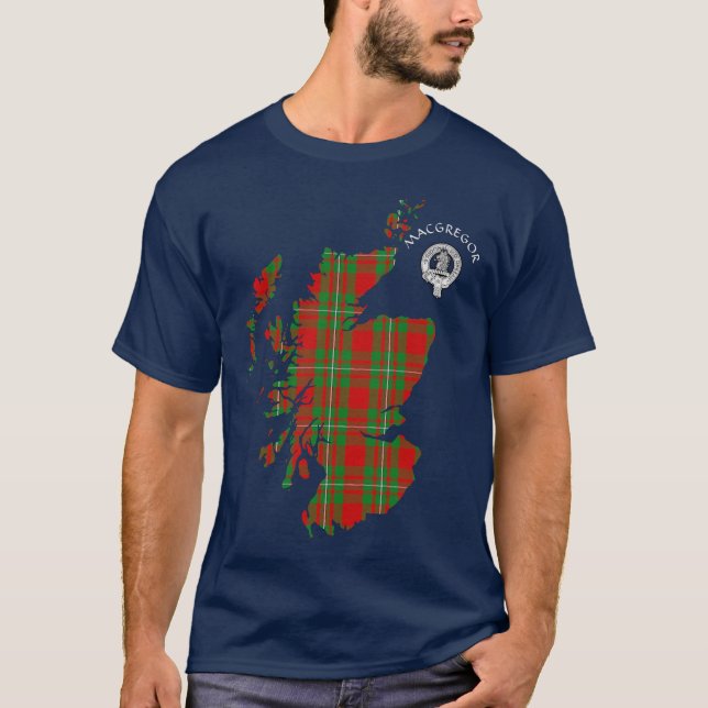 Klan MacGregor Tartan Karta & Vapensköld T-Shirt (Framsida)