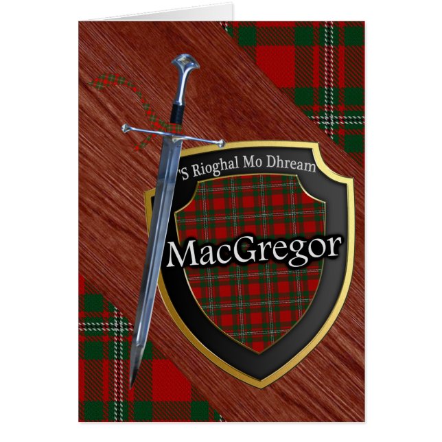 Klan MacGregor Tartan Scottish Shield & Sword Hälsningskort (Framsidan)
