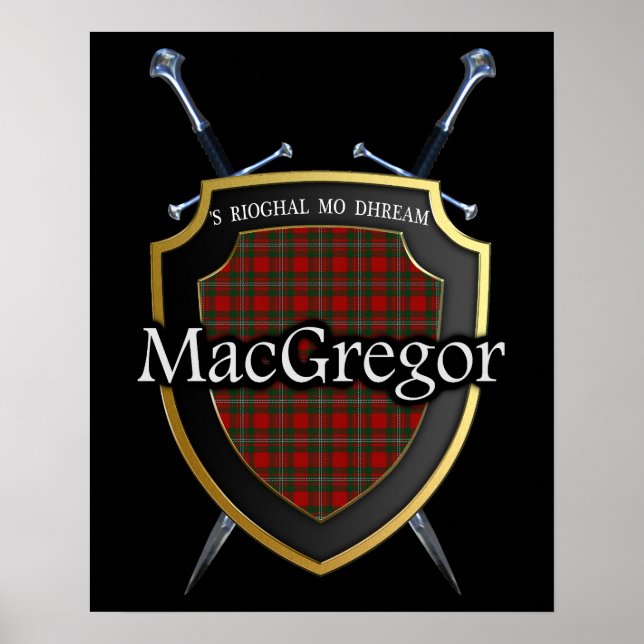 Klan MacGregor Tartan Scottish Shield & Swords Poster (Framsidan)