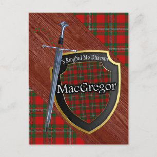 Klan MacGregor Tartan Sword & Shield Vykort